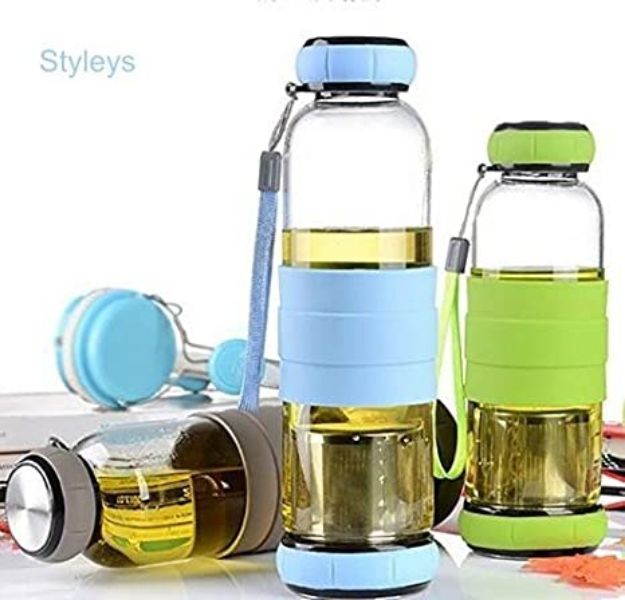 Picture of Glass Water Bottle Green Tea Infuser Sport Outdoor Portable Water Bottle 550 ml Flask