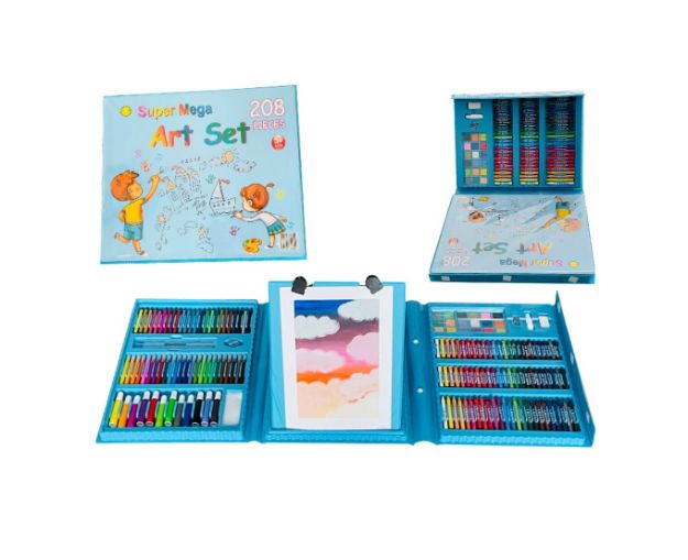 Picture of Super Mega 208 Pcs Art Pencil Box Drawing Set Painting Set felt-tip pens crayons pastels paints Suitcase